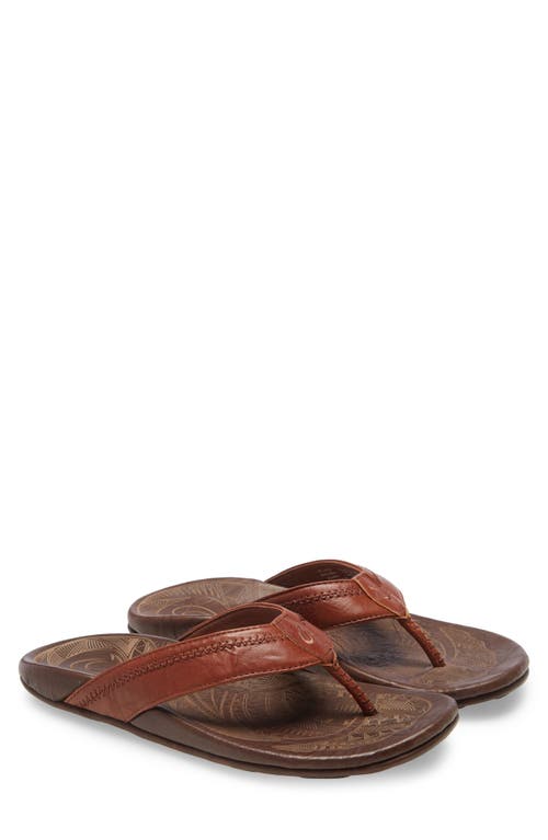 Olukai Hiapo Flip Flop In Rum/dark Wood Leather