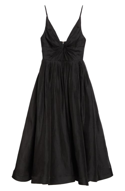 Zimmermann Illustration Pleated Linen And Silk-blend Midi Dress In Black
