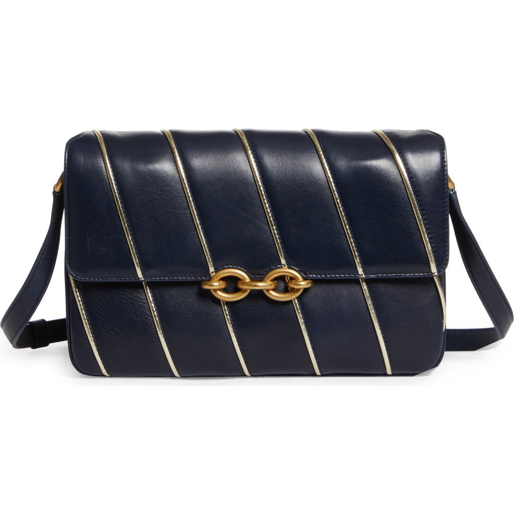 Saint Laurent Women Two-tone Leather Le Maillon Shoulder Bag In Marine/marine/argent