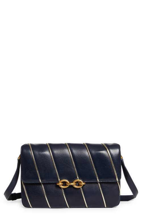 Saint Laurent Le Maillon Quilted Leather Shoulder Bag in Marine/Marine/Argent at Nordstrom