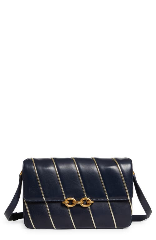 Saint Laurent Women Two-tone Leather Le Maillon Shoulder Bag In Marine/marine/argent