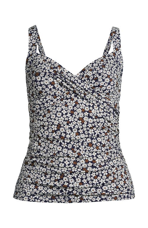 Shop Lands' End Plus Size V-neck Wrap Underwire Tankini Swimsuit Top In Deep Sea Navy Ditsy Floral