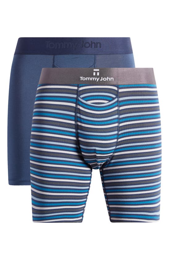 Shop Tommy John 2-pack Second Skin 6-inch Boxer Briefs In Dress Blues/ Globe Stripe
