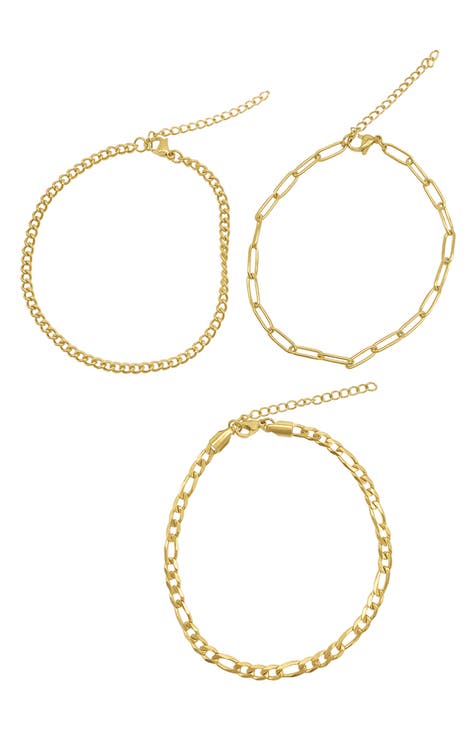 Set of 3 Water Resistant Mixed Chain Anklets