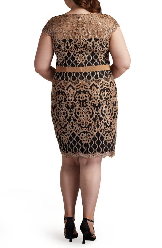 Tadashi Shoji Sequin Cap Sleeve Lace Dress In Copper Shadow/ B