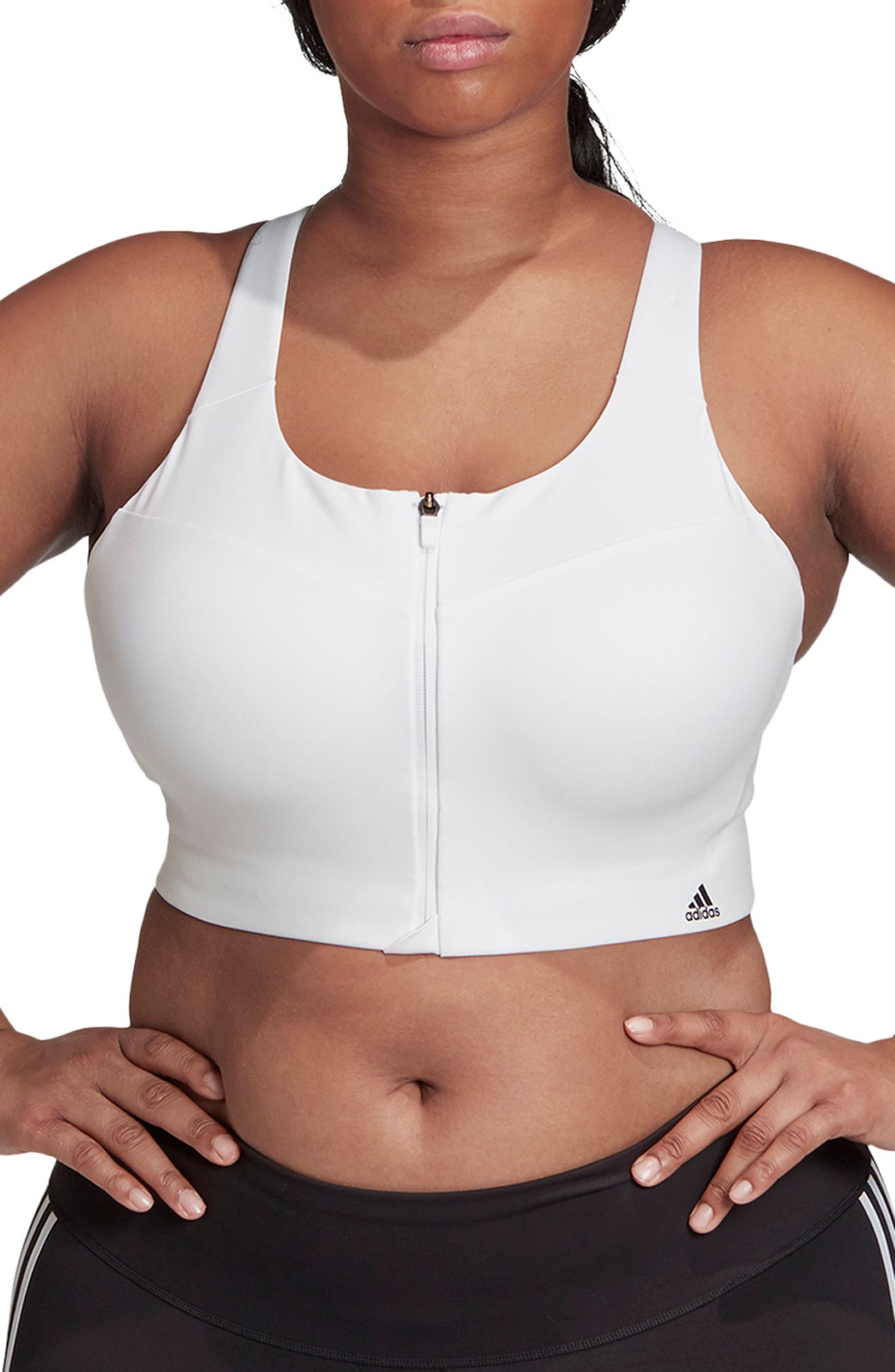 white zip front sports bra