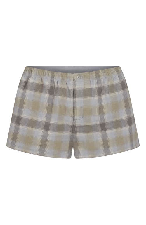 Shop Skims Flannel Sleep Short Boxers In Taupe Plaid