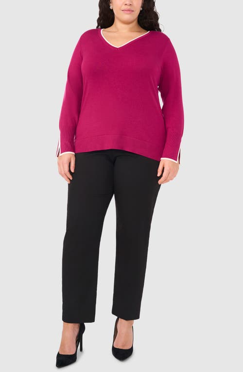 Shop Halogenr Halogen(r) Tipped Split Cuff V-neck Sweater In Raspberry Radiance Purple