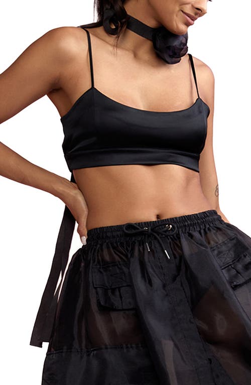 Cynthia Rowley Satin Crop Camisole in Black at Nordstrom, Size Large