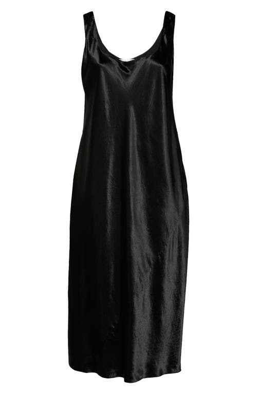 Vince Square Neck Satin Tank Dress In Black