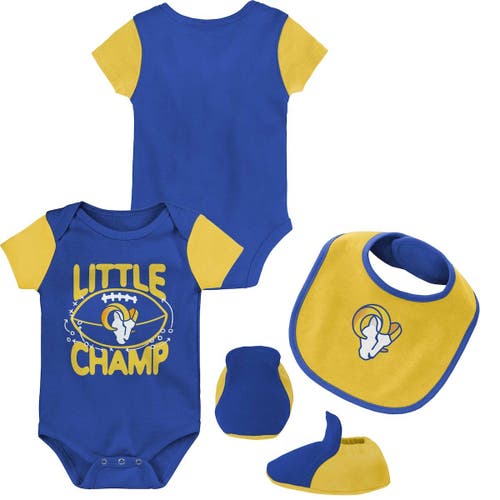 Outerstuff Newborn & Infant Royal/Gold Los Angeles Rams Little Champ Three-Piece Bodysuit Bib & Booties Set
