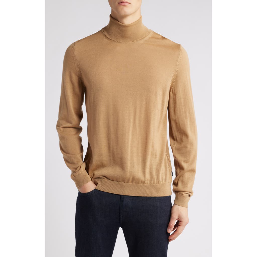Hugo Boss Boss Musso Virgin Wool Turtleneck Sweater In Medium Beige