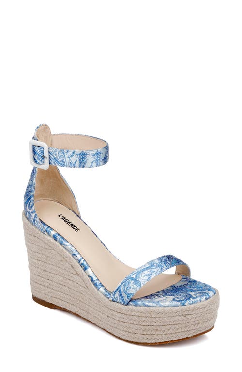 Shop L Agence L'agence Avice Ankle Strap Espadrille Platform Wedge Sandal In Blue/ivory