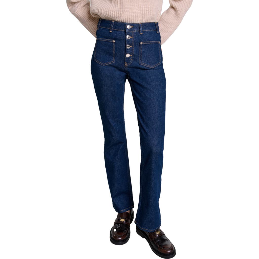 Maje Passionbrut Straight-leg Raw Denim Jeans In Dark Blue