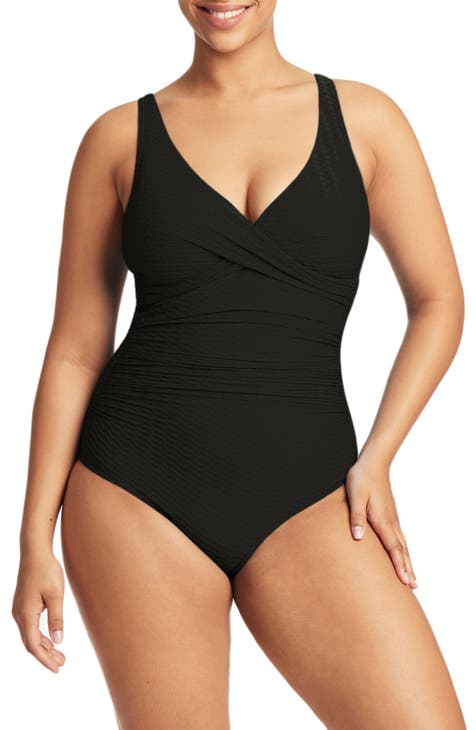 Women's One Piece Tummy Control Swimsuits Shapewear Swimwear, Back Cross  Ruched Bathing Suit