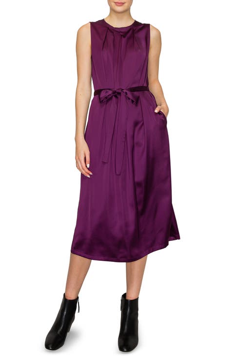 Pleated Satin Midi Dress