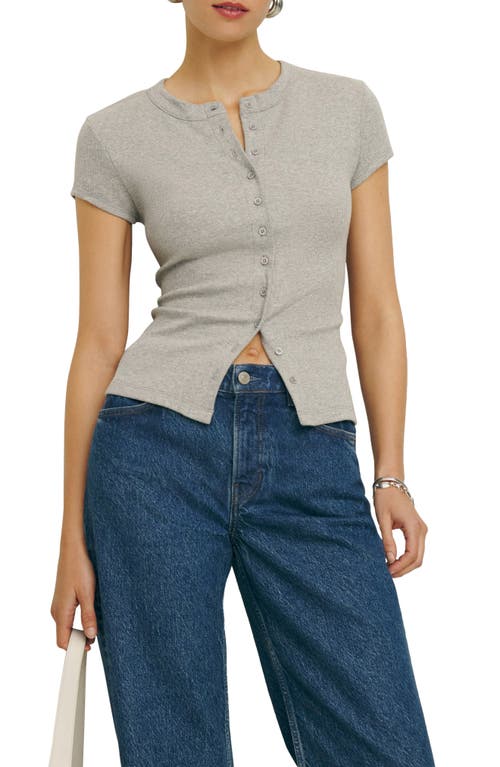 Shop Reformation Raelynn Button Front Organic Cotton Knit Top In Heather Grey