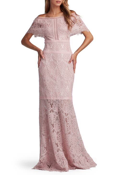Off the Shoulder Corded Lace Gown