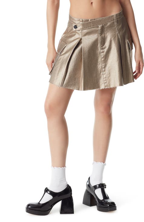 Metallic Pleated Cargo Miniskirt