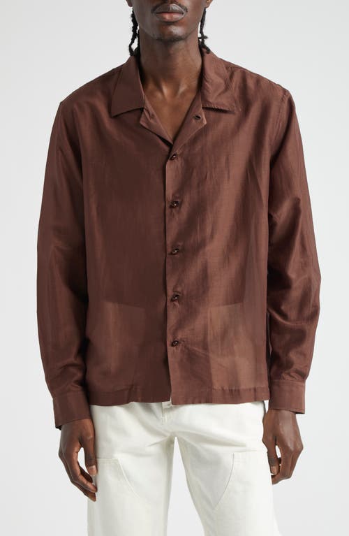 Bode Heartwood Long Sleeve Cotton & Silk Camp Shirt In Brown