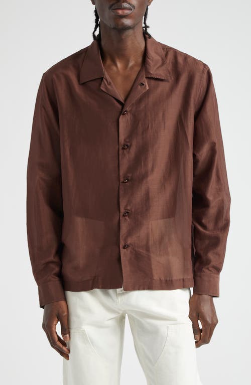 Bode Heartwood Long Sleeve Cotton & Silk Camp Shirt Brown at Nordstrom,