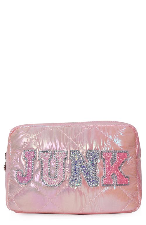 OMG Accessories Junk Metallic Glitter Puffy Quilted Pouch in Pink