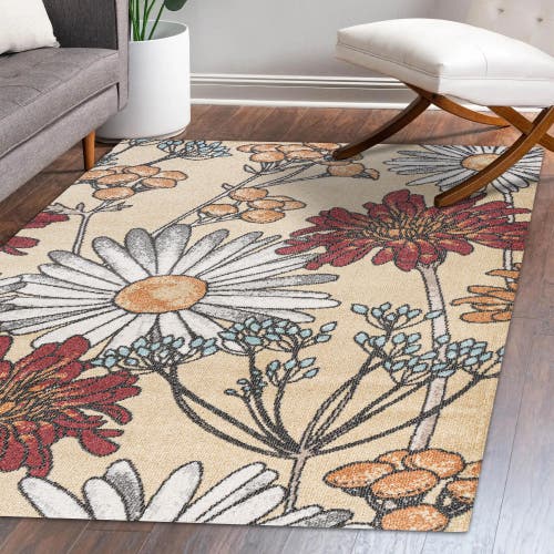 Jonathan Y Giglio Modern Botanical Flower Area Rug In Yellow/ivory/red