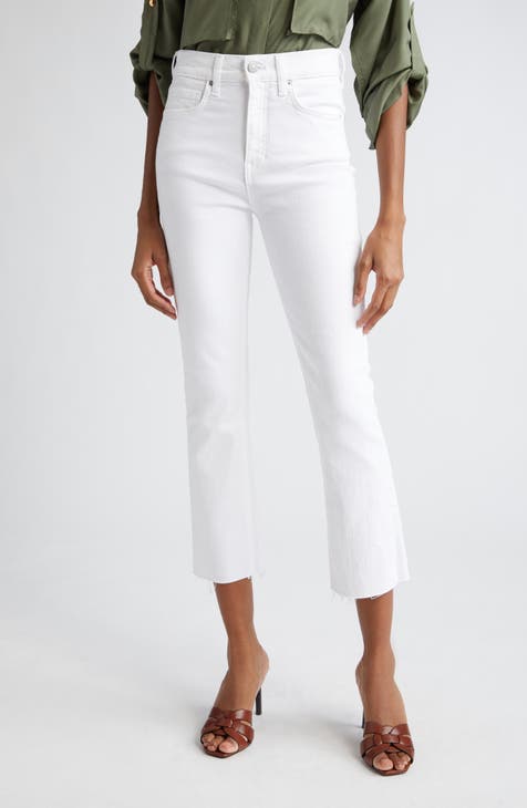 Higher High-Waisted White Cropped Cut-Off Flare Jeans