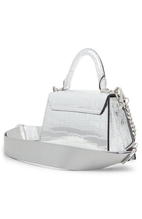 Aldo Croc Embossed Faux Leather Top Handle Bag In Silver