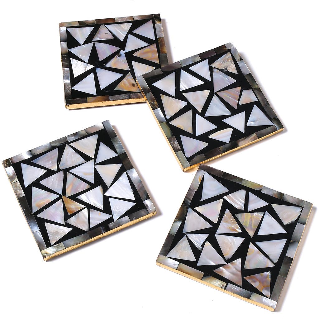 Tiramisu Set Of 4 Mother Of Pearl Resin Coasters In Black/white