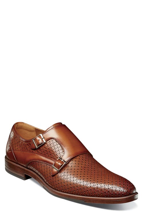 Shop Stacy Adams Arthur Perforated Double Monk Strap Shoe In Cognac