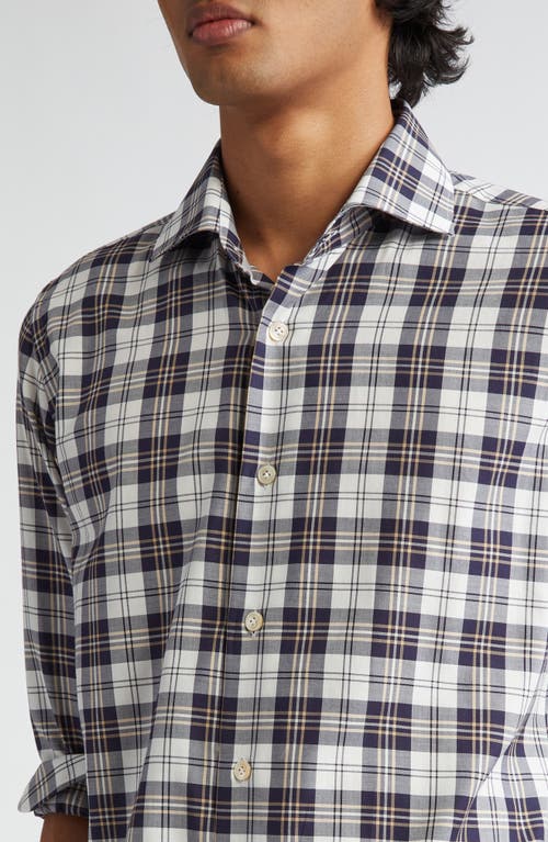 Shop Eleventy Plaid Cotton Button-up Shirt In Blue, Sand