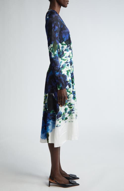 Shop Erdem Blurred Floral Print Long Sleeve Dress In Painted Violetta Collage Blue