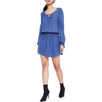 Parker Dorit Long Sleeve Silk Minidress, Blue