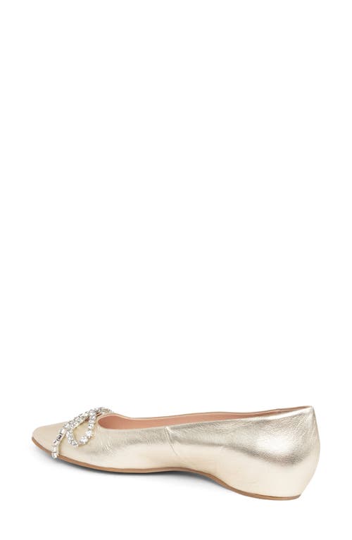 Shop Patricia Green Bella Crystal Bow Pointed Toe Flat In Gold Leather