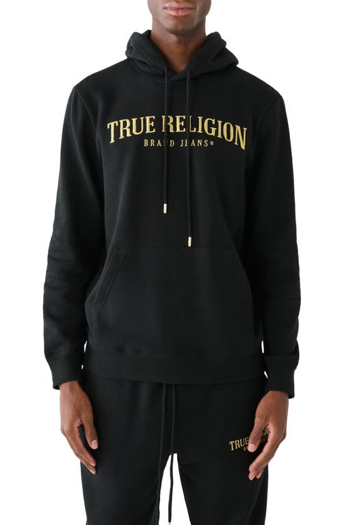 Shine Arch Embroidered Pullover Hoodie in Jet Black