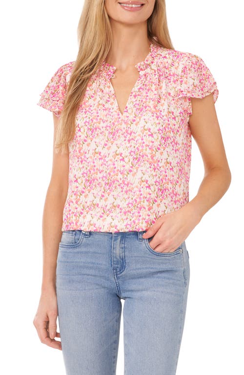 CeCe Floral Flutter Sleeve Top Peachy Orange at Nordstrom,