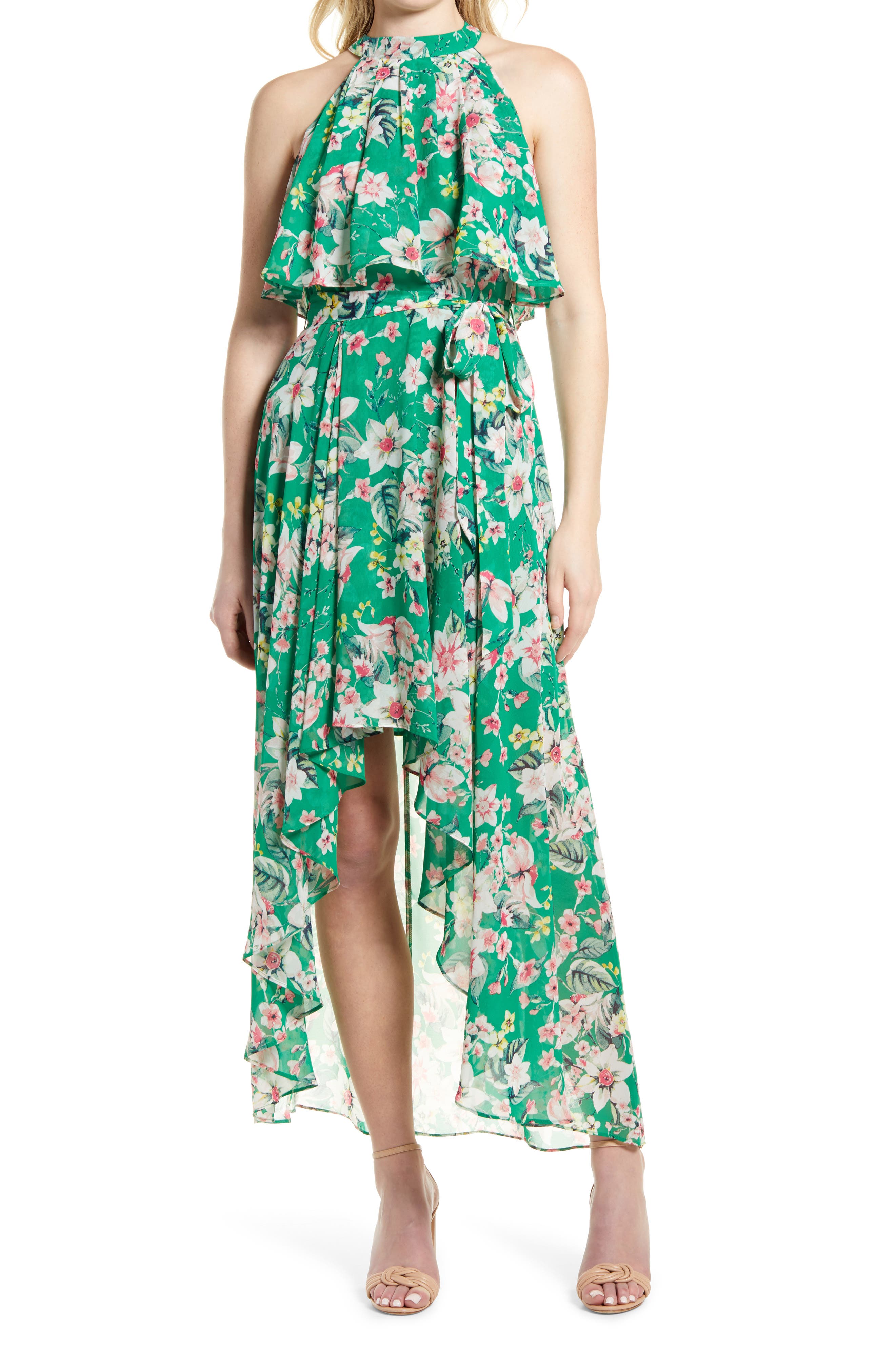 UPC 191899770362 product image for Eliza J Floral Halter Neck Popover Chiffon Dress, Size 10 in Green at Nordstrom | upcitemdb.com