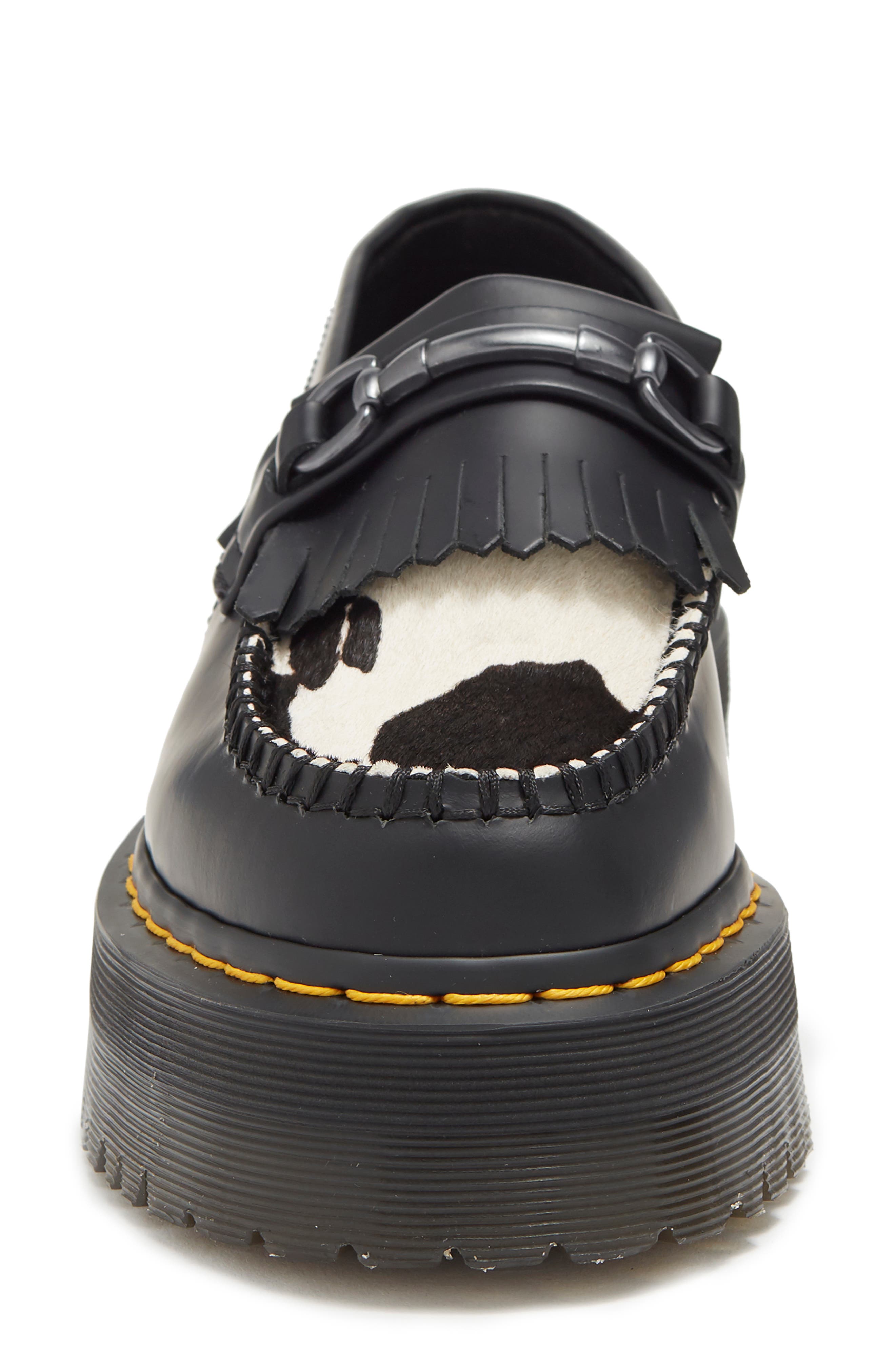 DR. MARTENS ADRIAN SNAFFLE HAIR-ON COW PRINT PLATFORM LOAFER