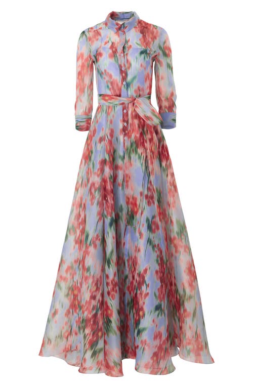 Shop Carolina Herrera Floral Print Silk Chiffon Trench Gown In Haze Multi