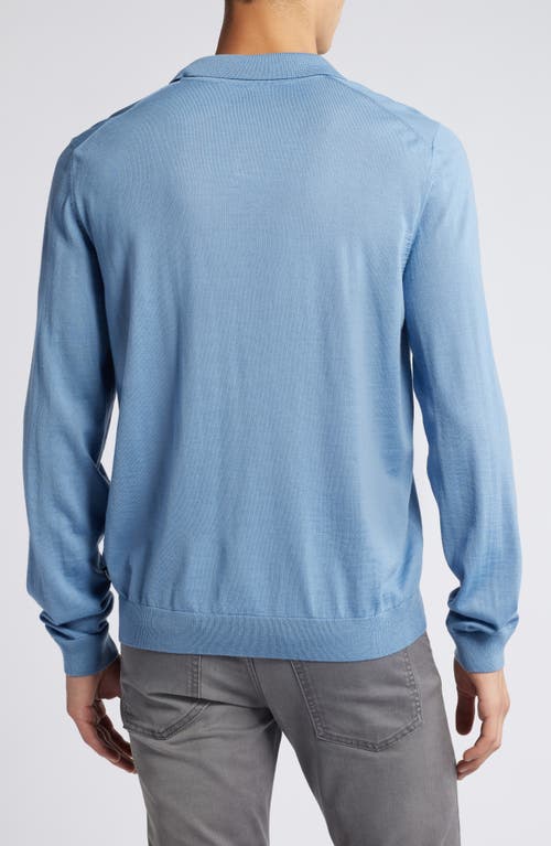 Shop Hugo Boss Boss Enord Long Sleeve Wool Polo Sweater In Open Blue