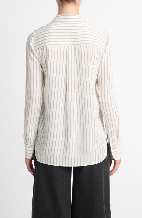 Shop Vince Stripe Stretch Silk Button-up Shirt In Pale Bone