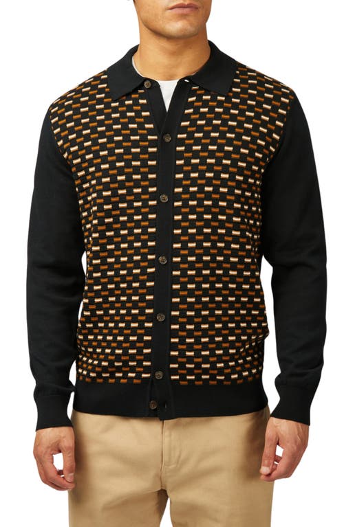 Shop Ben Sherman Check Organic Cotton Polo Cardigan In Black