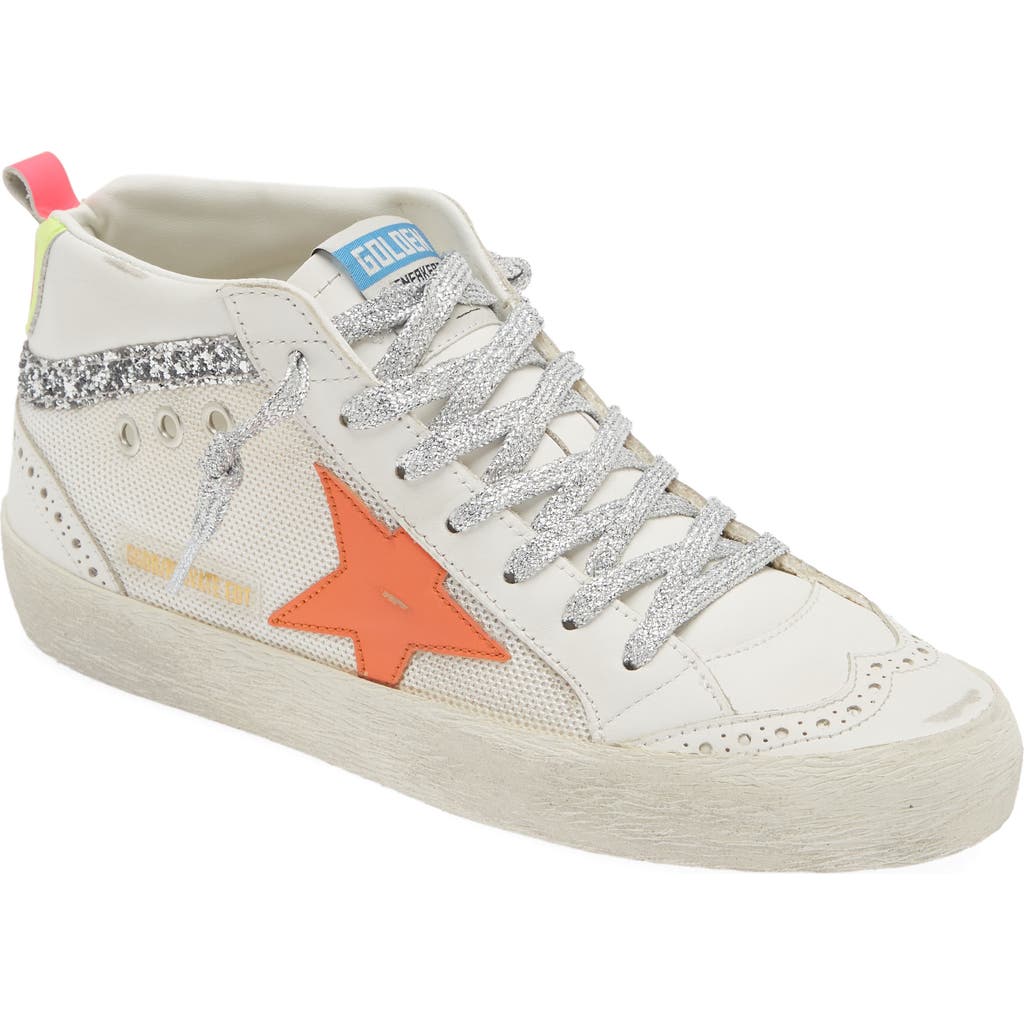 Golden Goose Mid Star Sneaker In White/orange