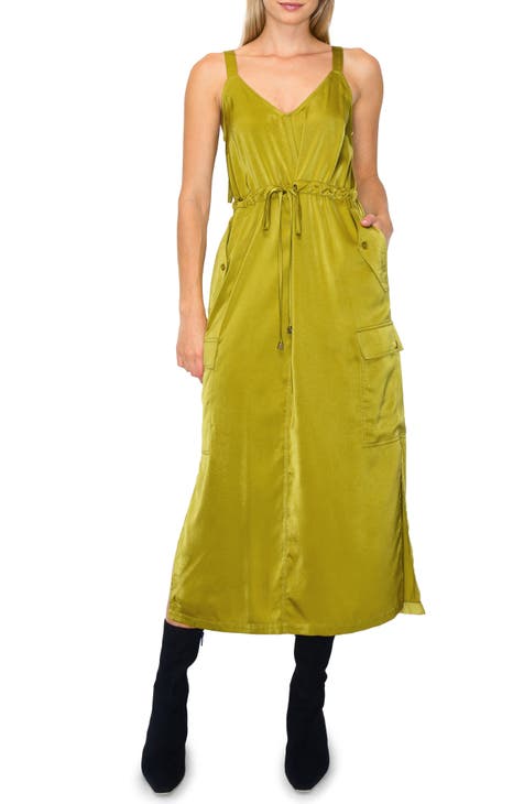 Mustard Yellow Maxi Dress - Satin Maxi Dress - Button Maxi Dress