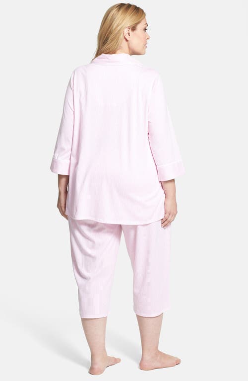 Shop Lauren Ralph Lauren Knit Crop Pajamas In Lagoon Pink/white Stripe