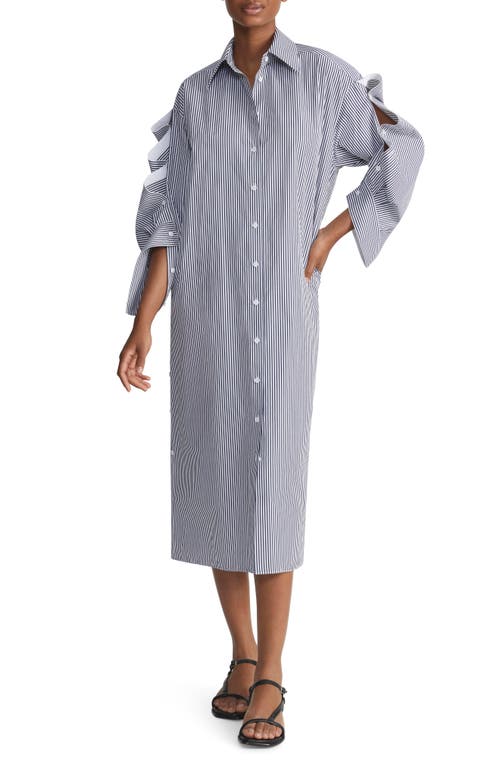 Lafayette 148 New York Stripe Long Sleeve Oversize Cotton Poplin Midi Shirtdress Midnight Blue Multi at Nordstrom,
