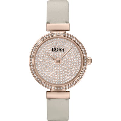 Boss Celebration Pave Leather Strap Watch, 30Mm