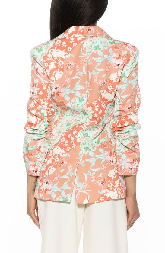Alexia Admor Ruched Sleeve One-button Blazer In Rose Multi
