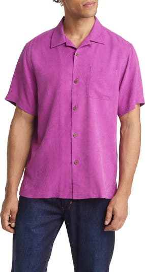 Tommy Bahama Shirt Mens Large Striped 100% Silk Short Sleeve